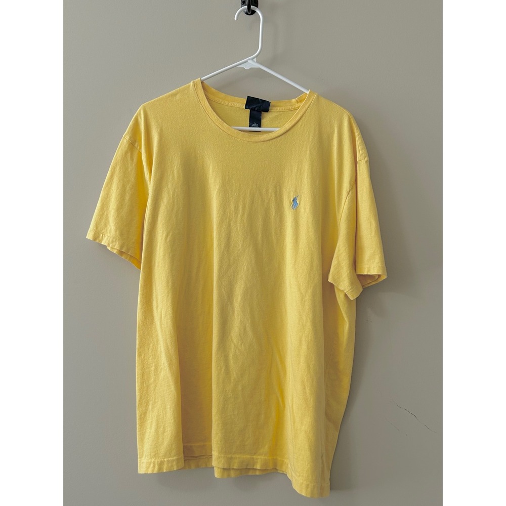 Polo Ralph Lauren Mens Yellow Short Sleeve Cotton T-Shirt Size Large Blue Pony